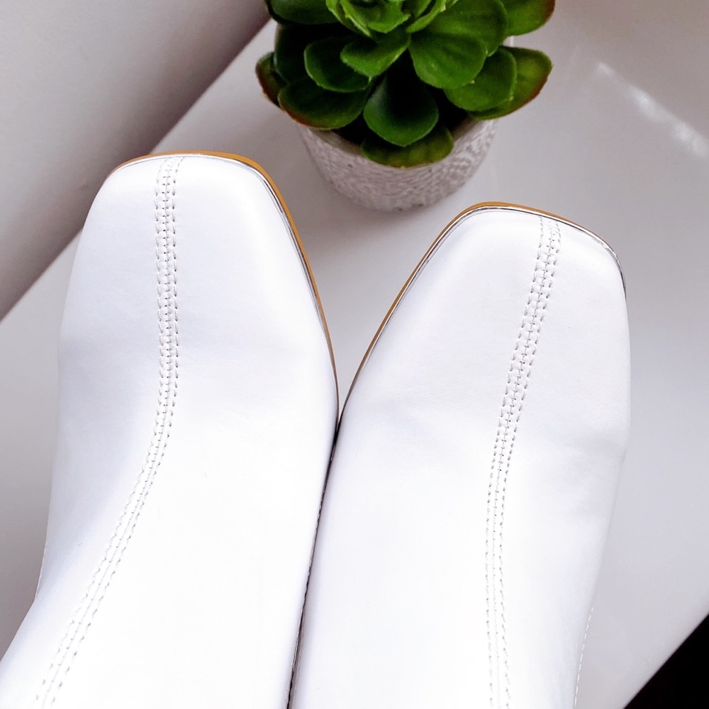 👡 WHITE FAUX LEATHER STITCHED CHUNKY HEEL MULES! - Picture 8 of 16